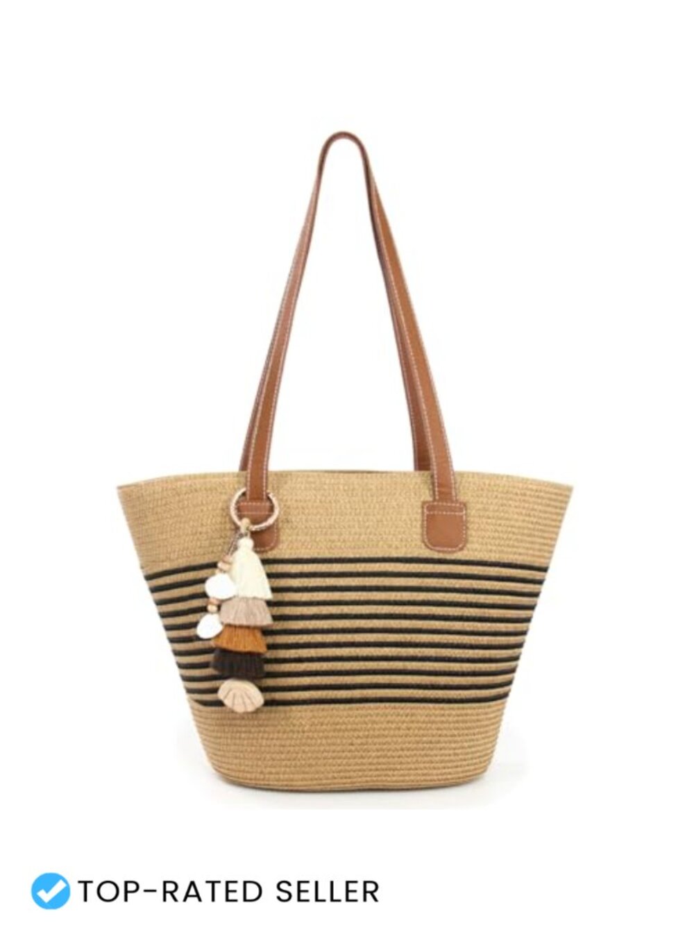 Straw Raffia Tote Bag for Women with Tassel Charm Beach Summer Purse